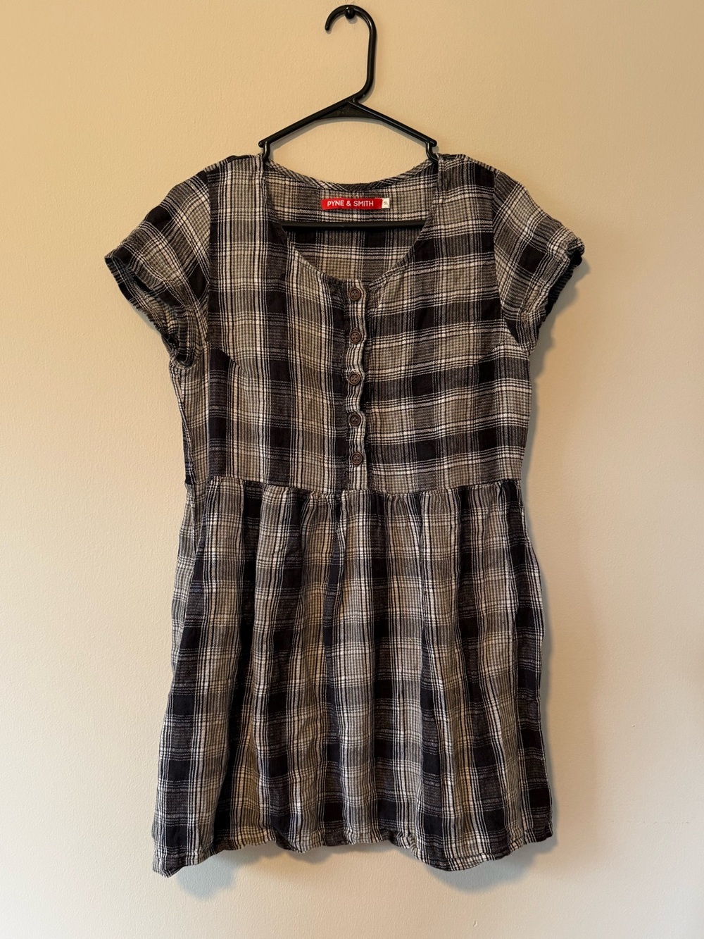 pyne and smith plaid babydoll linen dress